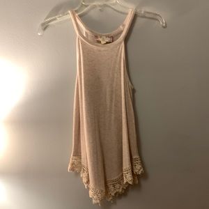 Pink Rose Tan Tank, Lace Trim